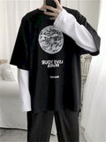 Hong Kong Style Tshirt Women T Shirt Men Goth Punk Clothes Dark Funeral Letters Autumn Fake Two-piece Long-sleeved T-shirt Tops