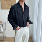 Autumn Long Sleeve Shirts Men Slim Fashion Social Mens Dress Shirts Korean Loose Casual Pleated Shirts Mens Formal Shirts M-2XL