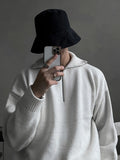 Turn-down Collar Zipper Sweater Men Autumn Korean Fashion Loose Pullover Solid Color Male Tops Casual