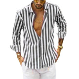 Men's Casual Blouse Shirt Stripe Printing Loose Tops Long Sleeve Tee Shirt Spring Autumn Casual Handsome Men's Shirts New