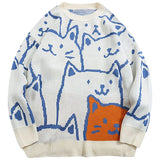Foesce Japanese Harajuku Vintage Sweater Men Autumn Winter New Cartoon Loose Knitted Sweater Hip Hop Streetwear Knitwear Pullovers