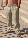 Men's Cotton Linen Pants Male Autumn New Breathable Solid Color Linen Trousers