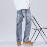Men punky designer Skelton print Y2K clothing Vintage HIgh waist male denim pants
