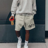Summer new men's shorts streetwear outdoor men's and women's casual five-point pants cotton print number 1977 shorts