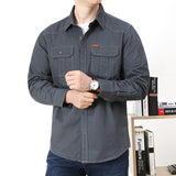 Foesce New Large Size Shirts Men's Cotton Solid Color Casual Loose Long Sleeve Tops Spring Autumn Fashion Trend Men's Clothes