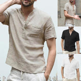 Foesce  Explosive T-shirts for Men Summer Daily Casual Style Cotton Linen Solid Color Loose Type Short Sleeve Tops Men Clothing