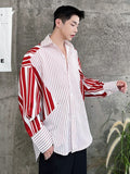Korean Fashionstripe Design Men Shirt Turn-down Collar  Single Breasted Long Sleeve Casual Male Tops