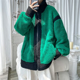 Foesce Plus Size 5XL-M New Men Winter Berber Fleece Jacket Parka Coat Patchwork Color Mens Stand Collar Casual Thick Warm Jacket Man