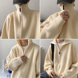 Foesce New Turtleneck Sweater Cardigan Men Winter Korean Fashion All-match Solid Color Zipper Knitted Cardigan for Men Streetwear