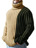 Men's Autumn Winter New Contrast Color Sweater Fashion Casual Long Sleeve Turtleneck Trendy Kintted Pullovers