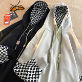 Men Women Plaid Sleeve Cotton Sweatshirt Gothic Patchwork Long Sleeve Plaid Pullovers Korean Vintage Plaid Splice Hoody Punk
