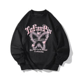 Vintage Sweatshirt Couple Letter Foaming Printing Hoodies Butterfly Motif  Y2k Women Pullovers Streetwear O-neck Men Sweatshirts