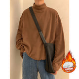 Winter Plush Thicken T Shirt Men Warm Fashion Casual Stand Collar Tshirt Mens Korean Loose Thick Long Sleeve T-shirt Men Tops