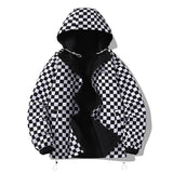 Autumn Oversize Reversible Jacket Men Hooded Windbreaker Fashion Causal Street Zip Up Coat Checkerboard Outerwear Clothing Male
