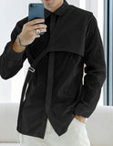 Foesce Men Casual Shirt Lapel Long Sleeve Solid Color Streetwear Fashion Irregular Shirts  Korean Leisure Men Clothing 5XL