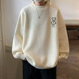 Foesce Autumn Winter Men's Sweater Mock Neck Waffle Bear Graphic Male Knitted Pullovers Casual Harajuku Clothing
