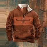 Mens Hoodie Casual Loose Long Sleeve Sweatshirts Fall Fashion Zipper Stand Collar Top Vintage Graphic Print Patchwork Sweatshirt