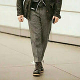 Foesce Autumn Winter Men Woolen Business Dress Pants Men High Waist Streetwear Casual Trousers Male Formal Suit Pants Homme