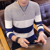 Foesce Autumn Men's Pullover Slim Fit Splicing Striped Knitted Sweaters Mens Knit Long Sleeve Brand Clothing Casual Newest High Quality
