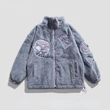 Vintage skull embroidered lamb fleece jacket men's winter new king size zipper casual top cotton cotton zipper cardigan