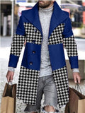Foesce  Luxury Print Splicing Woolen Long Coat Men's Trench Trendy High Quality New Elegant Social Jacket Spring Windbreaker