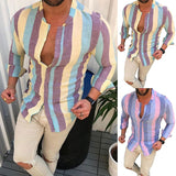 Foesce New Male Long Sleeve Mens Shirts Spring Autumn Striped Slim Fit Stand Collar Shirt Male Clothes Casual Male Shirt Tops