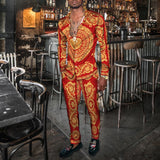 Men's slim long sleeve shirt Business shirt Men's retro style sequin formal shirt and trousers Business casual two-piece suit