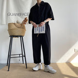 Men's Overalls Jumpsuits Summer Fashion Casual Nine Point Cargo Pants Japanese Retro Male Clothes Couple Loose Solid Color Suit
