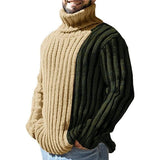 Men's Autumn Winter New Contrast Color Sweater Fashion Casual Long Sleeve Turtleneck Trendy Kintted Pullovers
