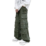 Stylish Men Cargo Pants Retro Men Mopping Pants Loose Relaxed Fit Buttons Pants  Dressing