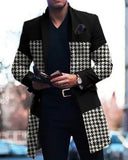 Foesce  Luxury Print Splicing Woolen Long Coat Men's Trench Trendy High Quality New Elegant Social Jacket Spring Windbreaker