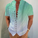 Vintage Graphic Print Mens Shirt Loose Buttoned Stand Collar Short Sleeve Tops Shirts 2023 Summer Casual Daily Shirt Men Clothes