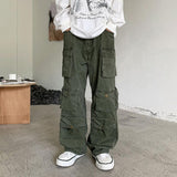 Stylish Men Cargo Pants Retro Men Mopping Pants Loose Relaxed Fit Buttons Pants  Dressing