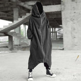 Men's Zipper Long Hooded Solid Color Personality Dark Style Full Body Sweatshirts Winter Warm Male Hip Hop Jacket Plus Size 5xl