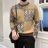 Korean Style Men Christmas Sweater Autumn and Winter Warm O-Neck Sueteres Para Hombre Slim Fit Snowflake Print Knitted Pullovers