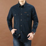 Foesce New Large Size Shirts Men's Cotton Solid Color Casual Loose Long Sleeve Tops Spring Autumn Fashion Trend Men's Clothes
