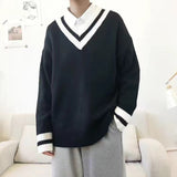Foesce Couple's Clothes Autumn Men's Wool Sweater Loose Coats Student Black Color Pullover V-neck Cardigan Cashmere Knitting