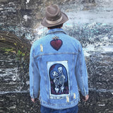 Retro Patchwork Skull Print Jean Coats Men Fashion Turn-down Collar Buttoned Long Sleeve Denim Jackets For Mens Streetwear