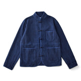 Vintage Indigo Tang Suit Jacket Men Autumn Winter New Multi-pocket Long Sleeve Jacket Cotton Chinese Traditional Cardigan Coat
