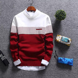 Foesce Autumn Men's Pullover Slim Fit Splicing Striped Knitted Sweaters Mens Knit Long Sleeve Brand Clothing Casual Newest High Quality