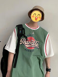 Fake Two-piece Short-sleeved T-shirt Men's Trend Brand Trend Loose Hip Hop Basketball Shirts Harajuku Kpop Streetwear