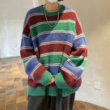 Winter Stripe Sweater Men Warm Fashion Casual Knit Pullover Men Korean Loose Oversize Long Sleeve Sweater Mens Jumper Clothes