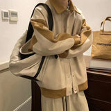 Foesce Bomber Jackets Men European Outwear Spring Loose Vintage Patchwork Cropped Coats All-match Clothing Harajuku Students Fashion