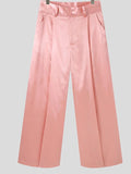 Foesce Men Casual Pants Solid Color Button High Waist Leisure Wide Leg Trousers Men Pockets Streetwear Fashion Pantalon