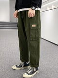 Foesce  New Spring Summer Multi-Pockets Straight Cargo Pants Men Streetwear Ankle Length Solid Cotton Baggy Joggers Casual Trousers