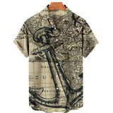 Foesce New Unisex Retro Men's Hawaiian Shirt Plus Size Shirt Sailboat Compass Marine 3d Print Retro Men's Shirt Loose Short Sleeve