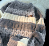 Knitted Sweater Men's Harajuku Vintage Stripe Simple Print Knitted Pullover Tops High Street Casual Fashion Streetwear