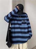 High Street Shirts Spring Autumn New Youth Large Size Striped Long-sleeved T-shirt Men's Korean Loose Trend Couple Men Tops