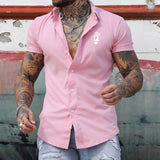 Summer Short Sleeve Men's Slim Shirts Fashion Graphic Print Button-up Shirt Streetwear Men Clothing Classic Turn-down Collar Top