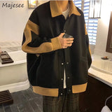 Foesce Bomber Jackets Men European Outwear Spring Loose Vintage Patchwork Cropped Coats All-match Clothing Harajuku Students Fashion